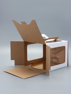 Коробка под торт 2 окна, с ручками, белая, 28 х 28 х 20 см + подложка 2,5 золото-белый - фото 809192572