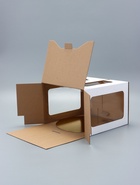 Коробка под торт 2 окна, с ручками, белая, + подложка 2.5 золото - белый, 24×24×20 см - фото 54736158