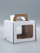 Коробка под торт 2 окна, с ручками, белая, + подложка 2.5 золото - белый, 24×24×20 см - фото 54736156