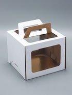 Коробка под торт 2 окна, с ручками, белая, + подложка 2.5 золото - белый, 24×24×20 см - фото 54736157