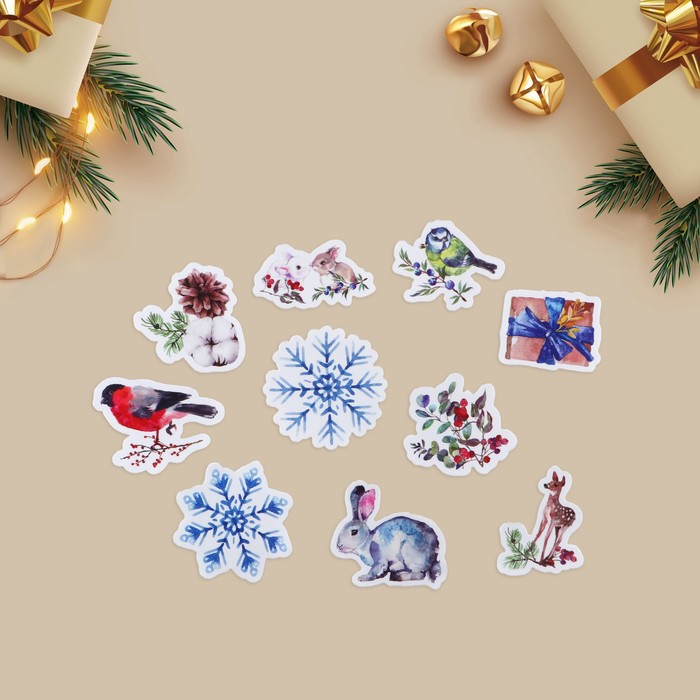 Набор виниловых стикеров на окна «Зимний лес», многоразовые, 10×10 см