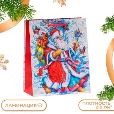 Пакет подарочный новогодний ламинированный «Дедушка Мороз», 18×22.3×10 см