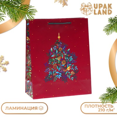 Пакет подарочный новогодний ламинированный «Праздничный венок», 26×32×12 см