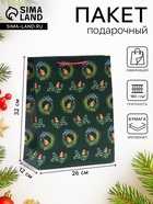 Пакет подарочный новогодний ламинированный «Снегири на венках», 26×32×12 см - Фото 1