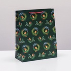 Пакет подарочный новогодний ламинированный «Снегири на венках», 26×32×12 см - Фото 2