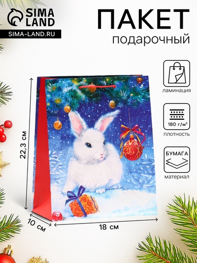 Пакет подарочный новогодний ламинированный «Зайчонок в снегу», 18×22.3×10 см