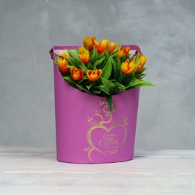 Переноска для цветов, ваза Овал с тиснением 'Ты в моём сердце', фуксия 12,5 х 13,5 х 18 см Ош