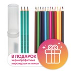 Карандаши 12 цветов Calligrata, ЭКОНОМ, заточенные, шестигранные, пластиковые, пенал-тубус и 3 чернографитных карандаша с ластиком в ПОДАРОК - фото 7377080