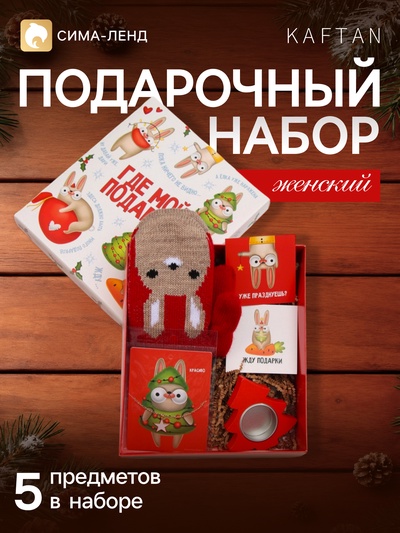 Новогодний подарочный набор «Подарок» варежки размер 19 и аксессуары (4 предмета)