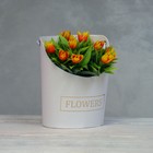 Переноска для цветов, ваза Овал с тиснением flowers, белый 12,5 х 13,5 х 18 см - фото 22790490