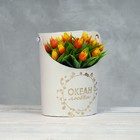 Переноска для цветов, ваза Овал с тиснением "Океан любви", белая 12,5 х 13,5 х 18 см - Фото 1