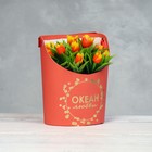 Переноска для цветов, ваза Овал с тиснением "Океан любви", красная 12,5 х 13,5 х 18 см - фото 21740835