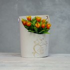 Переноска для цветов, ваза Овал с тиснением "Ты в моём сердце", белая 12,5 х 13,5 х 18 см - фото 1655962