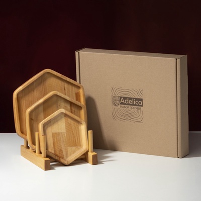 Подарочный набор посуды Adelica «Ромб», тарелки 3 шт., d=24 см, d=20 см, d=16 см, дерево берёза