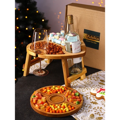 Подарочный набор посуды Adelica «С любовью», столик для вина d=32 см, менажница d=25 см, подсвечник d=8 см, дерево берёза