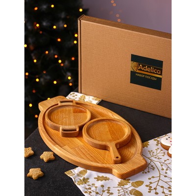 Подарочный набор деревянной посуды Adelica «Кухни мира», доски для подачи 3 шт: 43×25 см, 21×14 см, 18×14 см, берёза