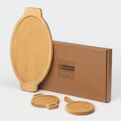 Подарочный набор посуды Adelica «Кухни мира», доски для подачи 3 шт.: 43×25 см, 21×14 см, 18×14 см, дерево берёза