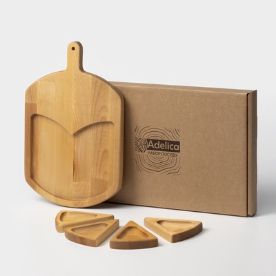 Подарочный набор посуды Adelica «Сырная мозаика», доска разделочная 35×22 см, менажницы 4 шт., 12.5×9 см, дерево берёза