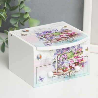 Шкатулка для украшений «Тележка с цветами», с зеркалом, дерево, 10.5×10.8×7 см