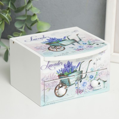 Шкатулка для украшений «Тележка с лавандой», с зеркалом, дерево, 10.5×10.8×7 см