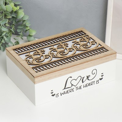 Шкатулка для чая «Ажурная резьба», с делениями, дерево, белая, 16.7×23.8×8 см