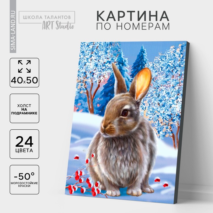 Новогодняя картина по номерам на холсте с подрамником «Новый год! Кролик на снегу», 40 × 50 см