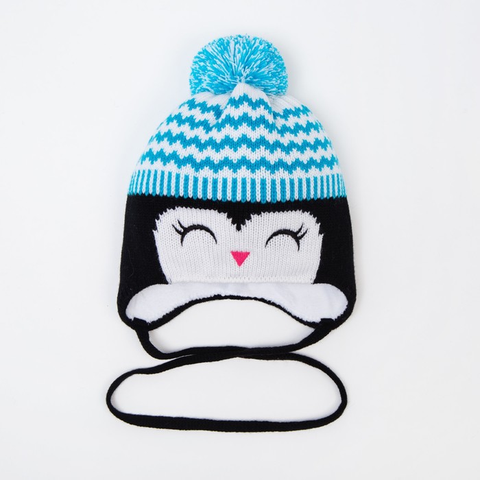 Шапка для девочки, цвет чёрный/голубой, размер 48-50 - Фото 1