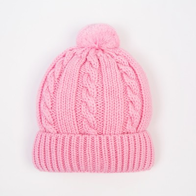 Шапка для девочки, розовая, размер 52-54