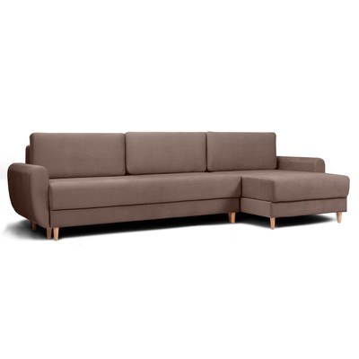 Угловой диван «Неаполь», механизм еврокнижка, правый, велюр, цвет коричневый