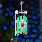 Ёлочное украшение "Санки со снежинкой", с пуговкой, 9,5 см, дерево - фото 11746797