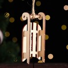 Елочное украшение "Санки со снежинкой", 9,5 см, дерево (комплект 3 шт) - фото 42749815