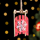 Елочное украшение "Санки со снежинкой", 9,5 см, дерево (комплект 3 шт) - фото 42749817