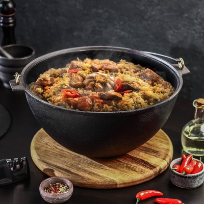 Казан литой Magma, 7 л, с дужкой, алюминиевая крышка, чугун