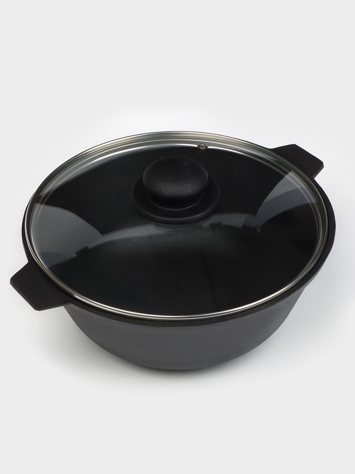 Котел литой Magma, 3 л, стеклянная крышка, чугун - Фото 1