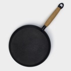 Сковорода блинная литая Magma, d=22 см, h=1.5 см, деревянная ручка, индукция, чугун, чёрная - Фото 3