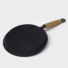 Сковорода блинная литая Magma, d=22 см, h=1.5 см, деревянная ручка, индукция, чугун, чёрная - Фото 4