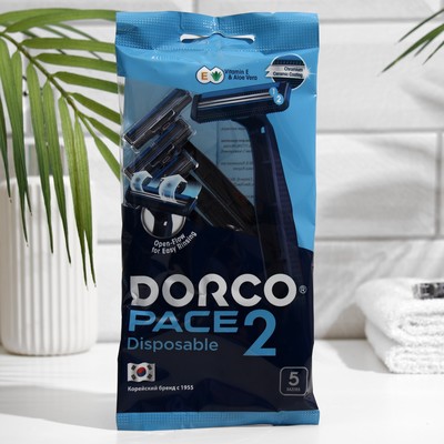 Станок для бритья одноразовый Dorco Pace2, 2 лезвия, увлажняющая полоска, 5 шт. - Фото 1