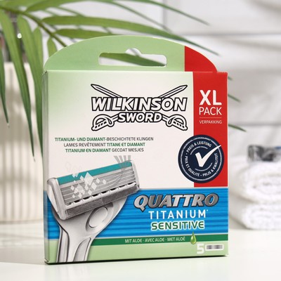Сменные кассеты для бритья Wilkinson Sword TITANIUM Sensitive, 4 лезвия, 5 шт. - Фото 1