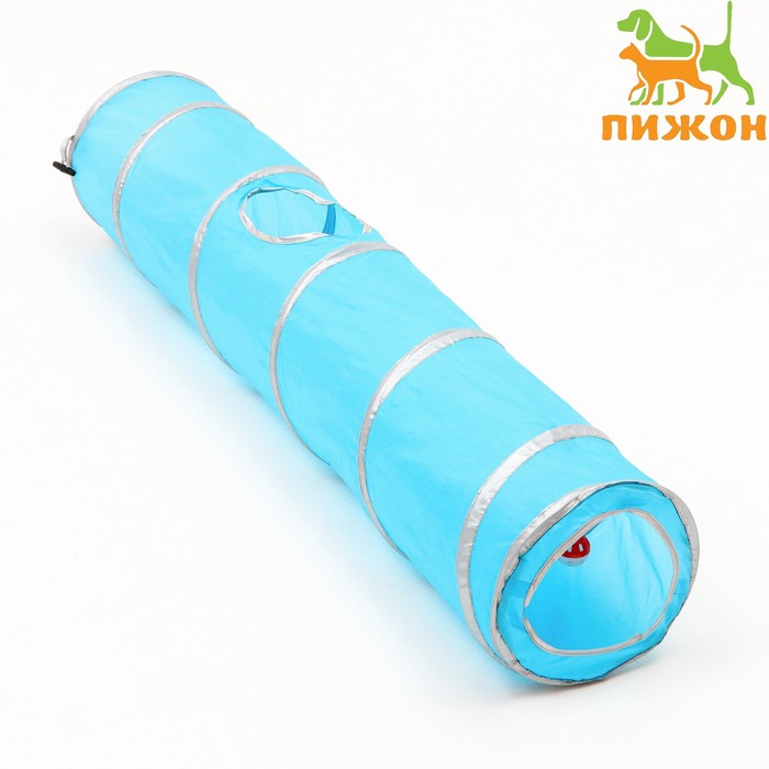 Туннель для кошек с 2 игрушками, 120 х 25 см, голубой - Фото 1