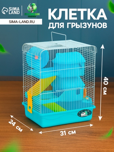 Клетка для грызунов «Пижон», 31×24×40 см двухэтажная. с наполнением, голубая
