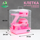 Клетка для грызунов "Пижон", трёхэтажная с наполнением 31 х 24 х 40 см, розовая - фото 319029724