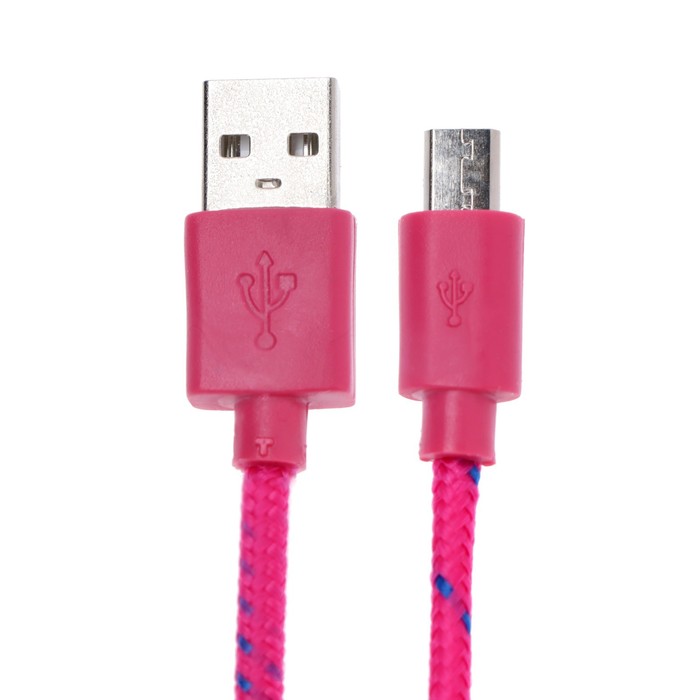 Кабель OXION DCC288, microUSB - USB, зарядка + передача данных, 1 м, оплетка, розовый - фото 1906070102