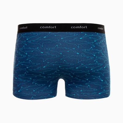 Трусы мужские боксеры, цвет синий, принт акулы, размер 46