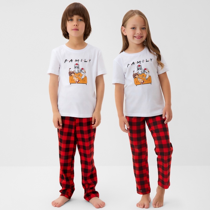 Пижама детская KAFTAN: Family, бело-красная, размер 32 (110-116 см) - Фото 1