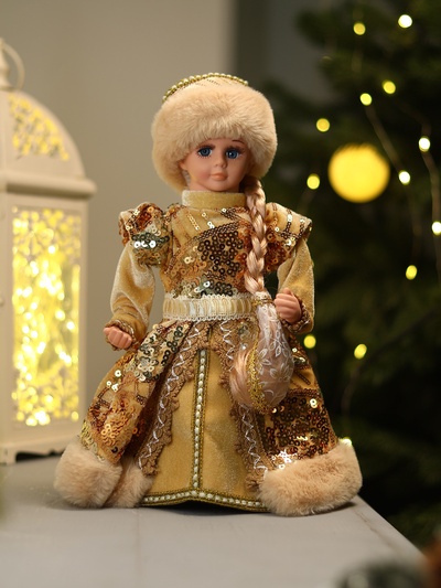 Снегурочка под ёлку «Зимнее волшебство. Платье с пайетками» двигается, 30 см, золото
