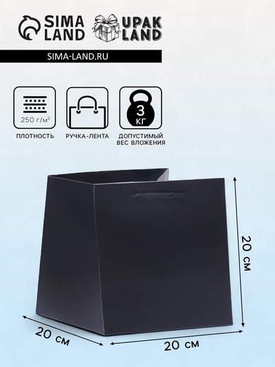 Пакет для торта и коробок, с широким дном, черный, 20×20×20 см