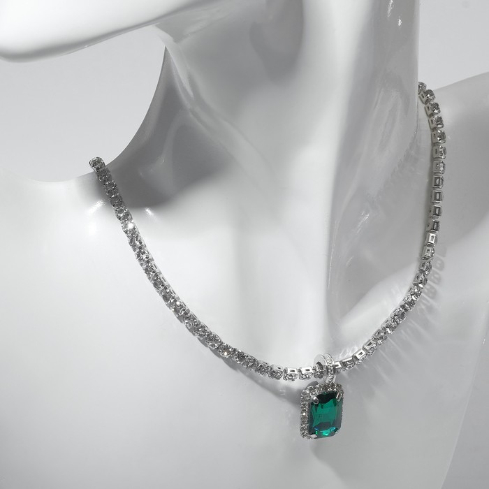 Колье «Драгоценность» квадрат, бело-зелёное в серебре, 36 см - Фото 1