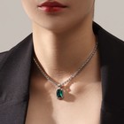 Колье «Драгоценность» квадрат, бело-зелёное в серебре, 36 см - Фото 2