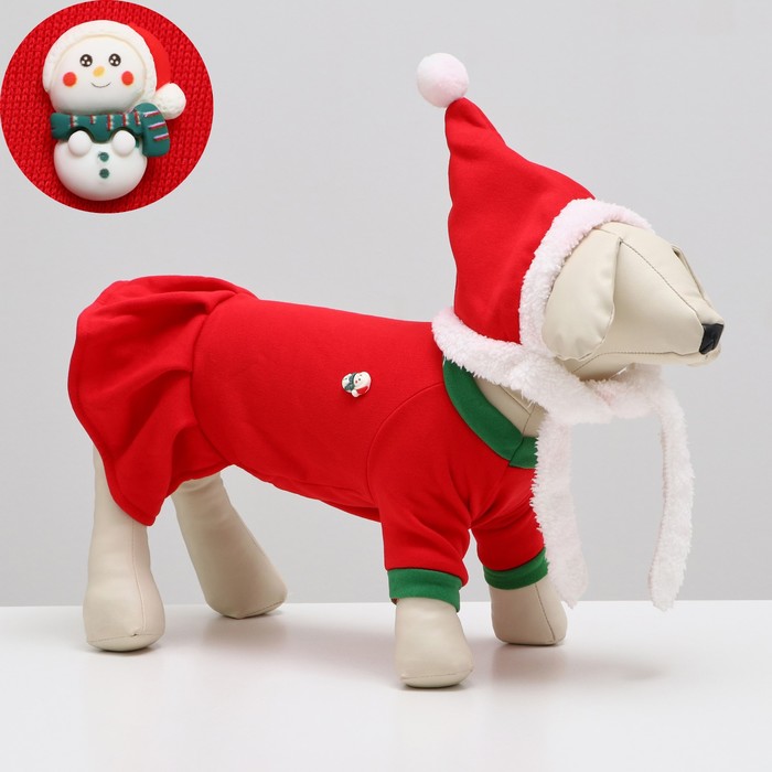 Новогодний костюм "Снегурочка" для собак, размер XS, красный (ДС 18, ОШ 22, ОГ 30 см) - Фото 1