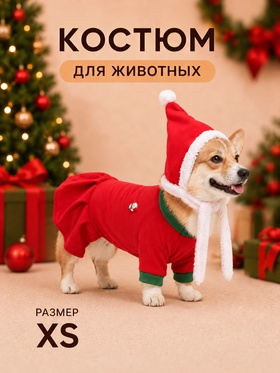 Новогодний костюм для собак «Снегурочка», размер XS, красный (ДС 18, ОШ 22, ОГ 30 см)
